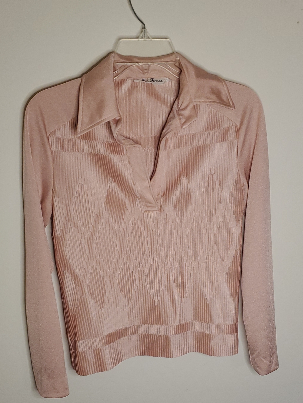 Vintage Pink Long-Sleeve Collared Blouse by Hal Ferman